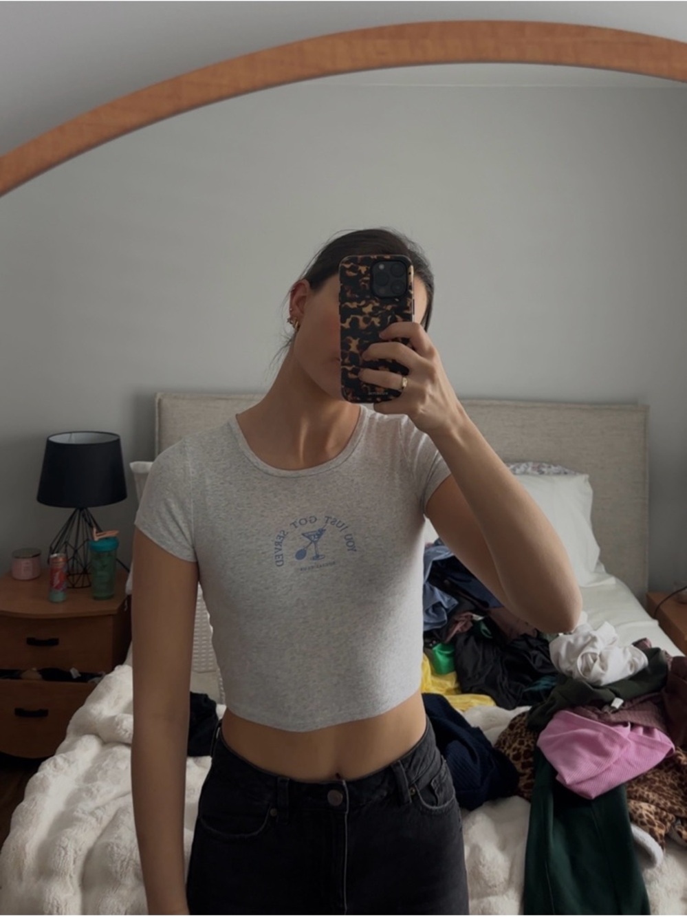 Garage Light Gray Cropped Tee with Blue Graphic